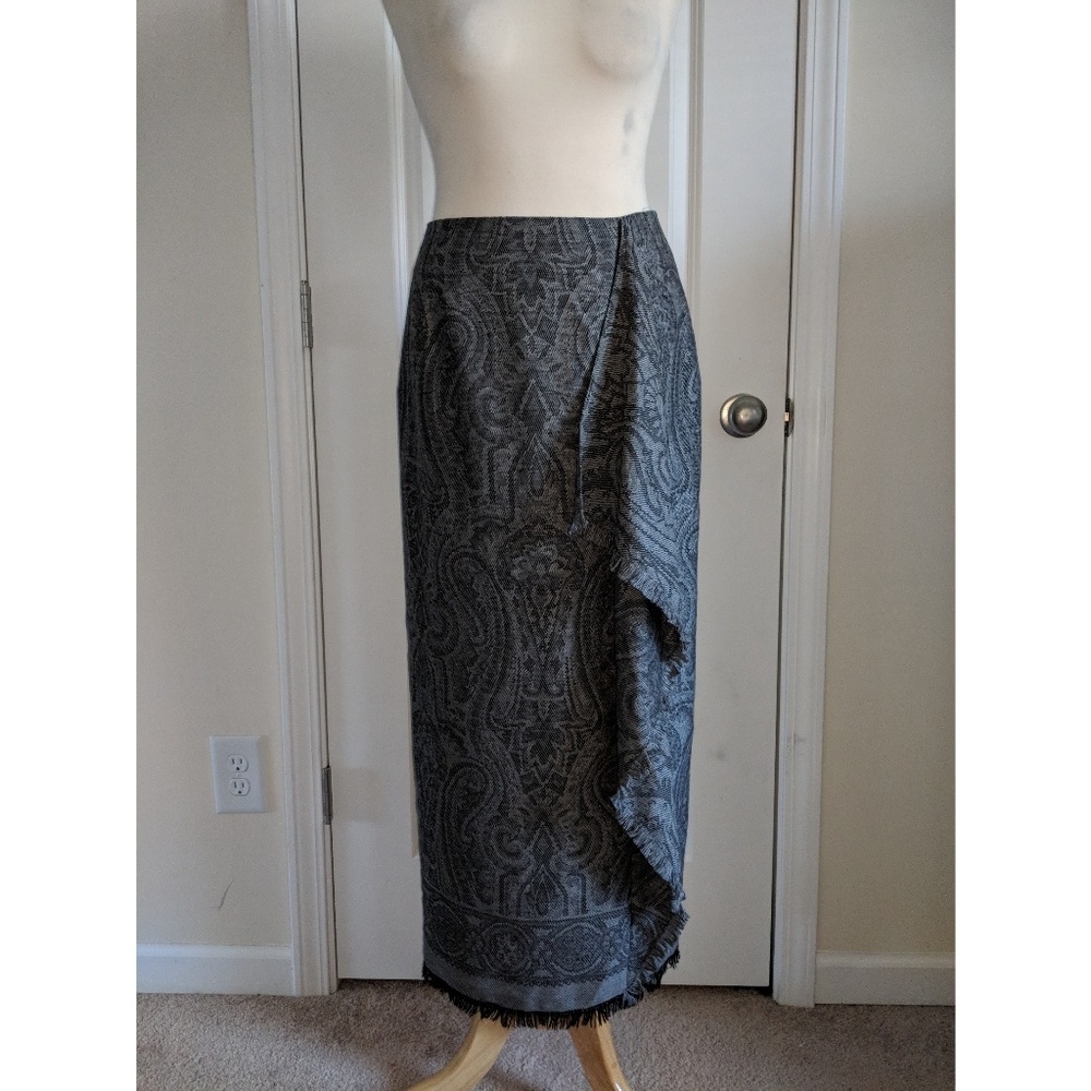 Gray Baroque Print Faux Wrap Skirt